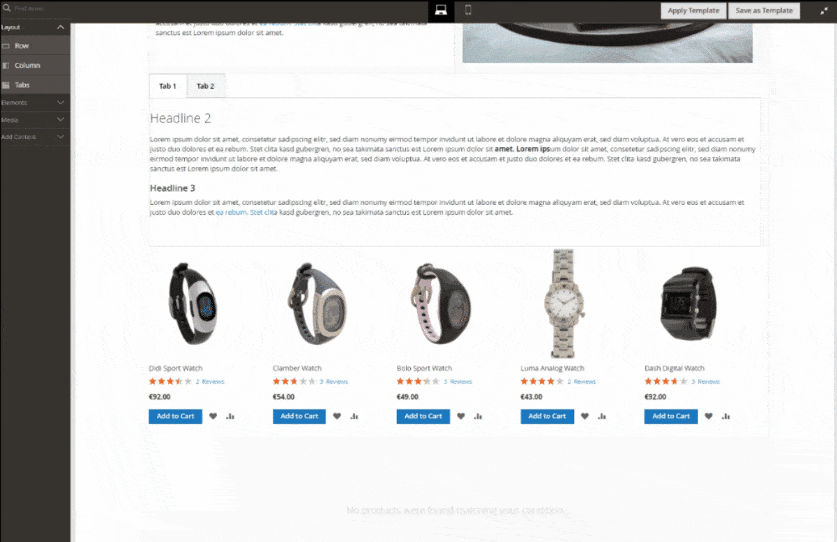 Produkt-Slider im Magento Page Builder Bearbeitung des Produkt-Sliders im Magento Page Builder