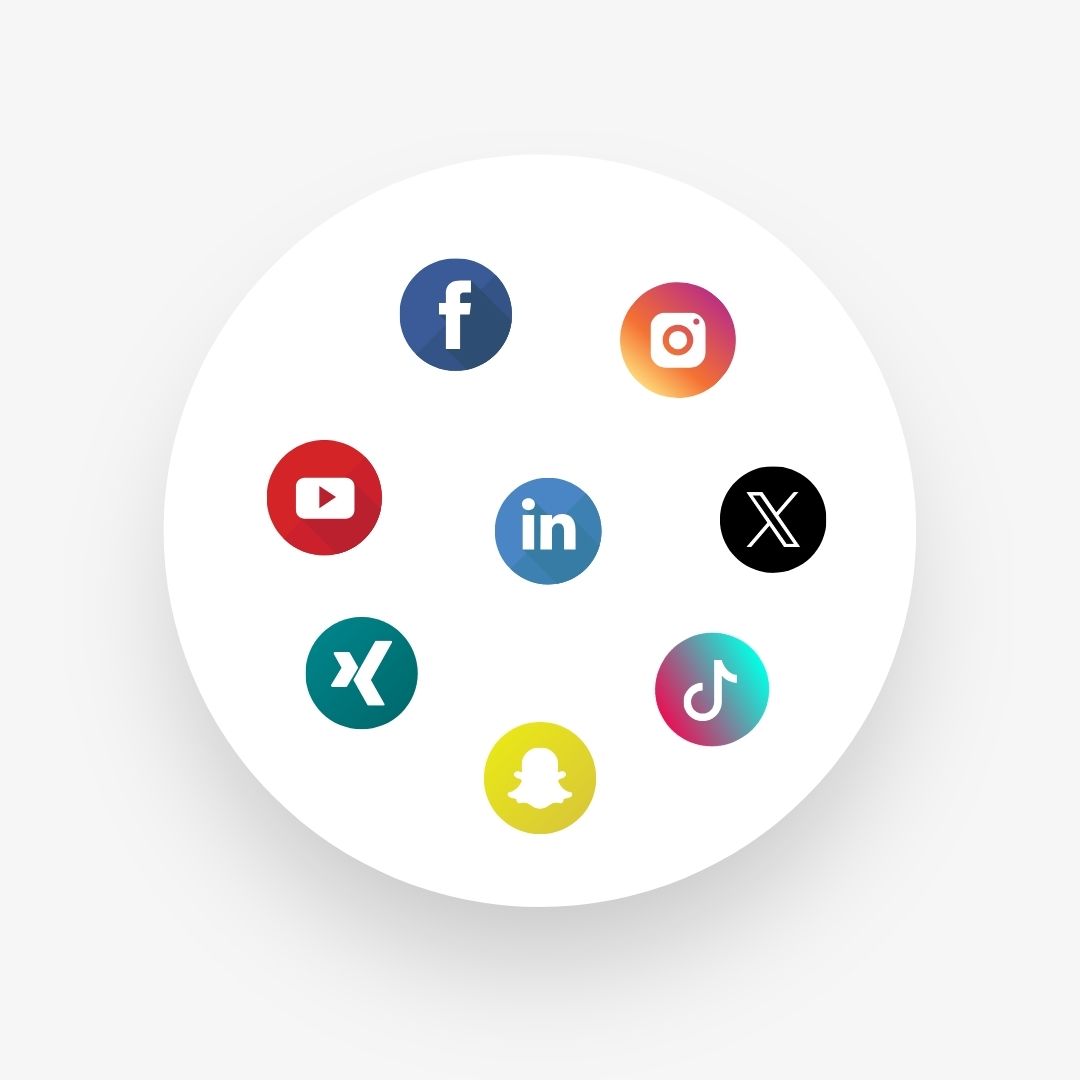 Social-Media-Plattformen, die wir betreuen Grafik Social-Media-Icons gesammelt