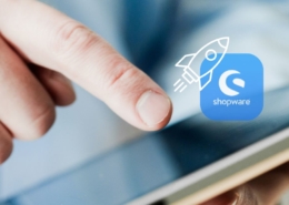 Es wird ein Tablet benutzt, mit Shopware-Logo.