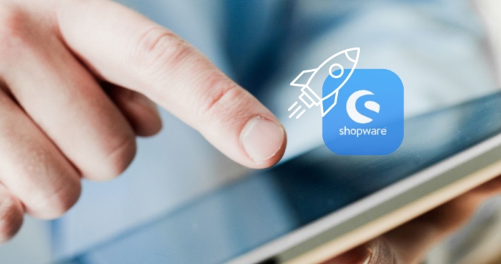 Es wird ein Tablet benutzt, mit Shopware-Logo.