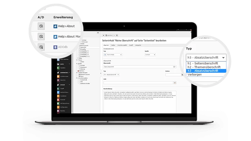 TYPO3 Benutzeroberfläche TYPO3 Benutzeroberfläche Screenshot
