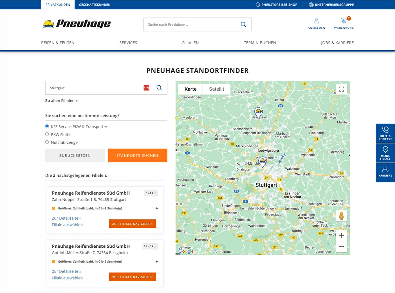 Filialsuche im Pneuhage Online-Shop