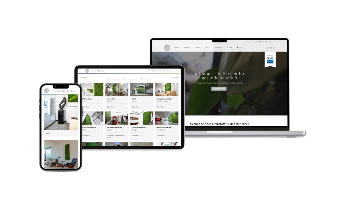 artaqua Webseite Darstellung der artaqua Webseite auf verschiedenen Endgeräten