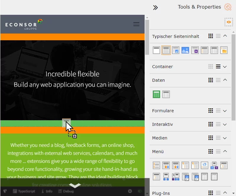 Elemente im Menü des TYPO3-Frontend-Editors