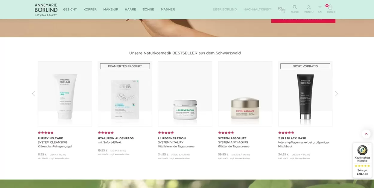 Produkte aus Webshop von Annemarie Börlind Produkte mit 5-Sterne-Bewertungen aus dem Webshop von Annemarie Börlind