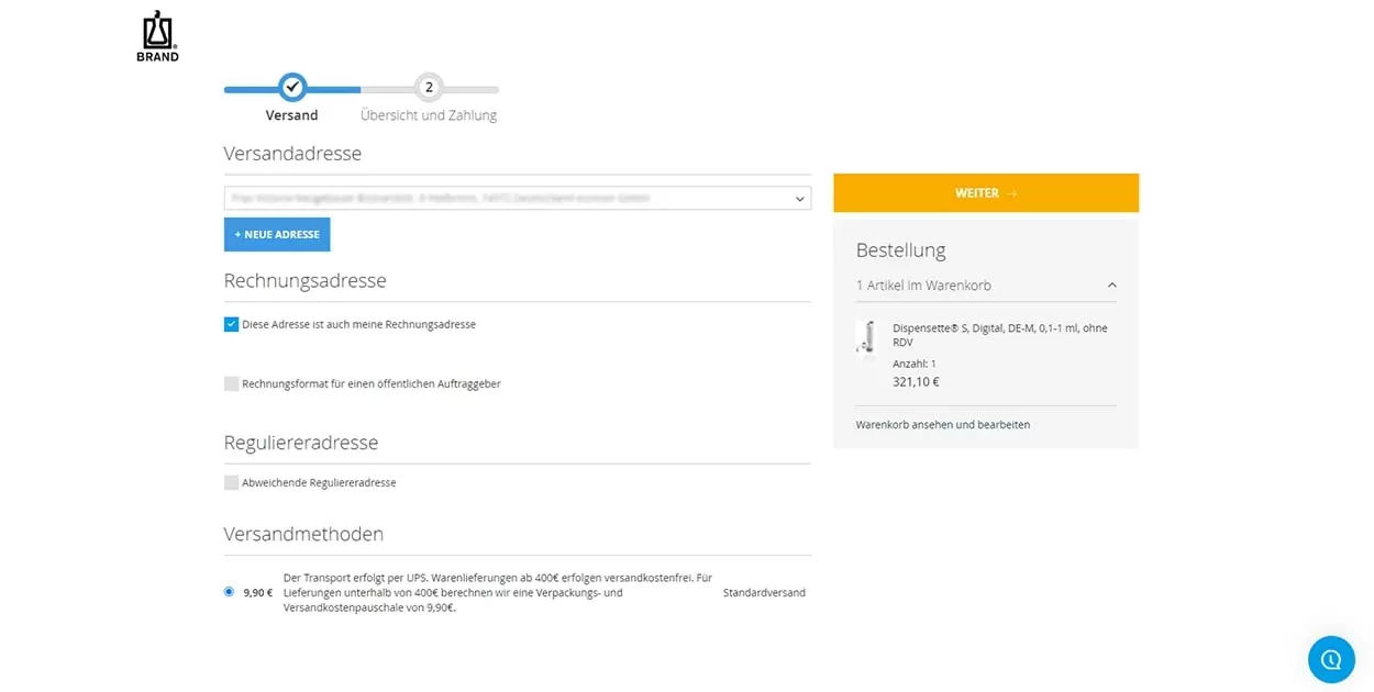 Checkout des Webshops von Brand Checkout des Webshops von Brand