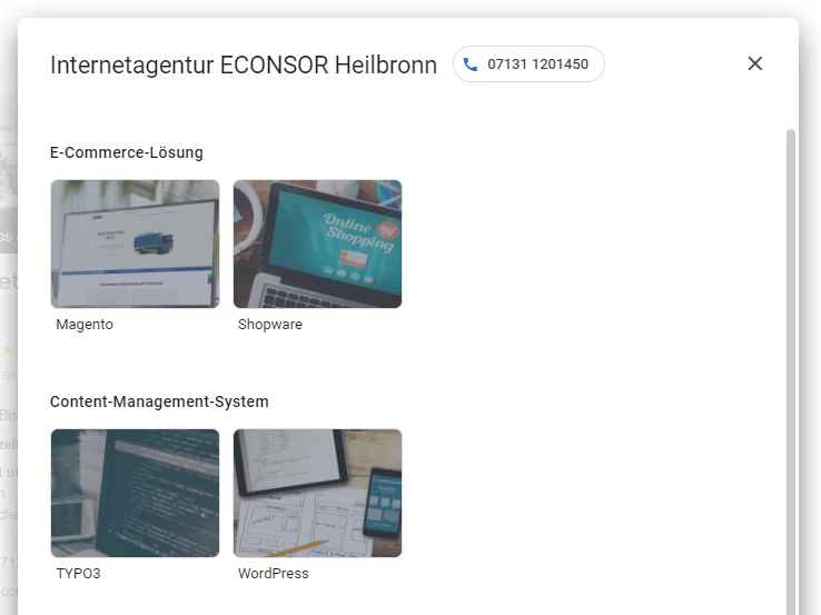 Produkte & Kategorien im Google My Business Eintrag Abbildung der Produkte im Google My Business Eintrag