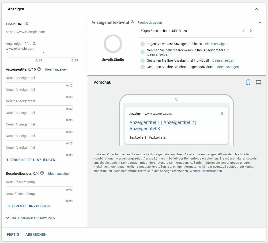 Google Ads Anzeige erstellen Screenshot von Google Ads: Hier können Sie Ihre Anzeige erstellen