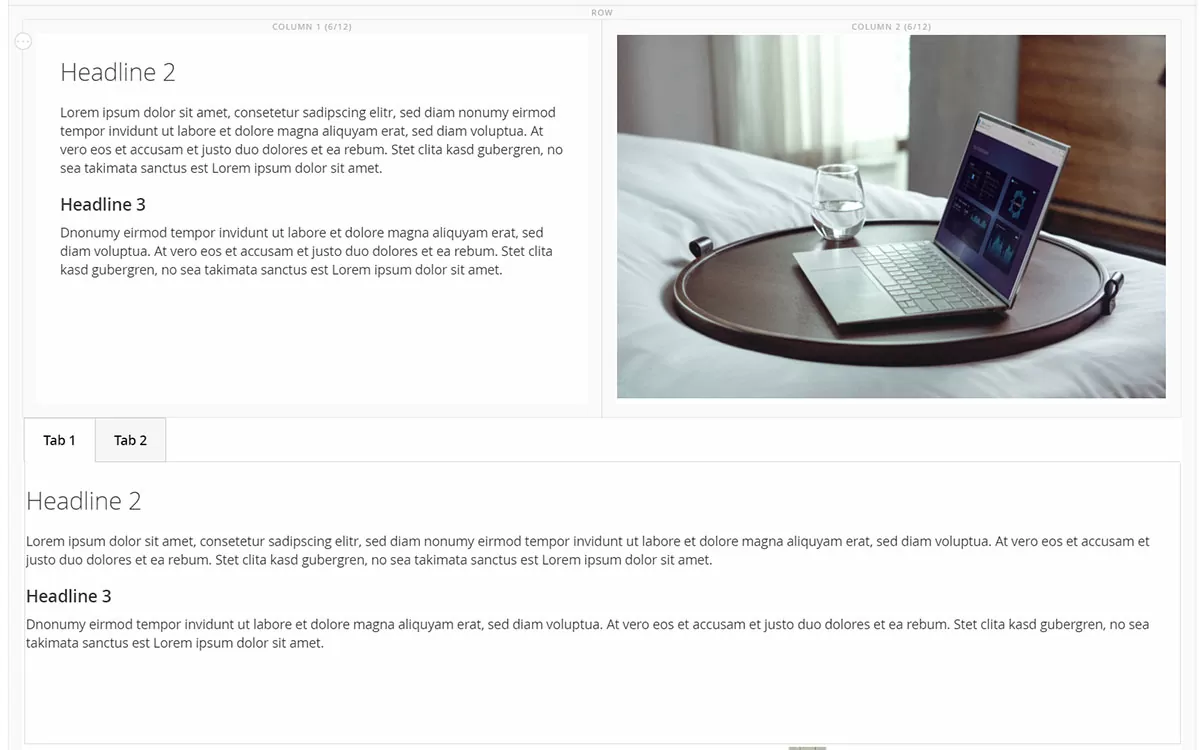 Spalten- und Tab-Elemente im Magento Spalten-Elemente und Tab-Elemente im Backend vom Magento Page Builder