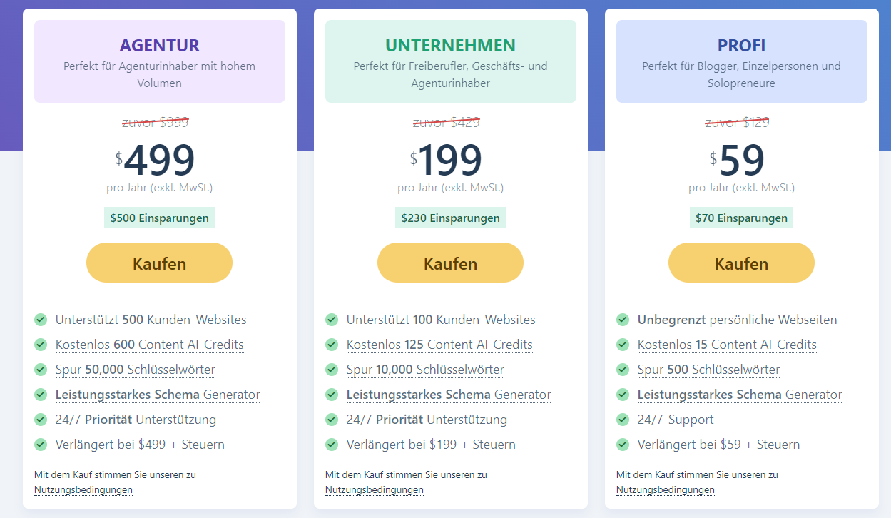 Rank Math Preise Preise für RankMath im Vergleich zu YOAST SEO