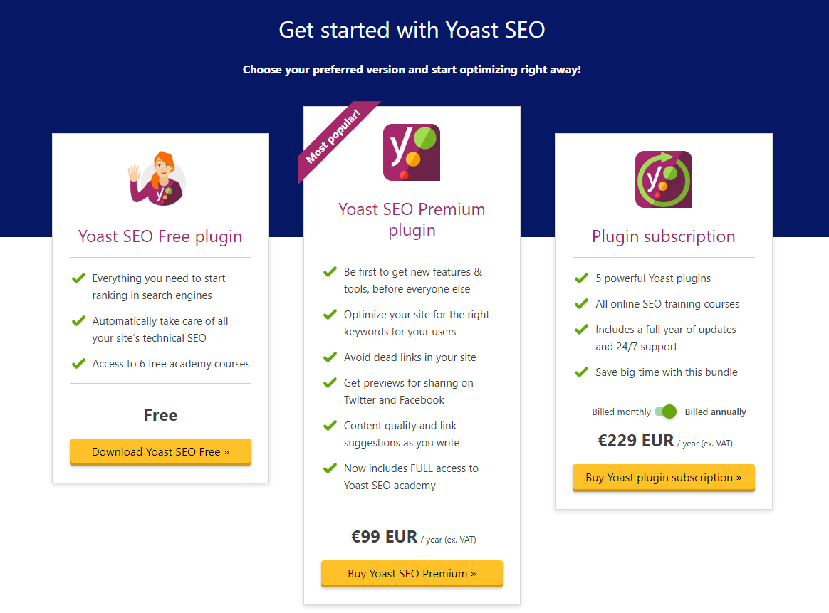 Yoast SEO Preise Preise für YOAST SEO im Vergleich zu Rank Math