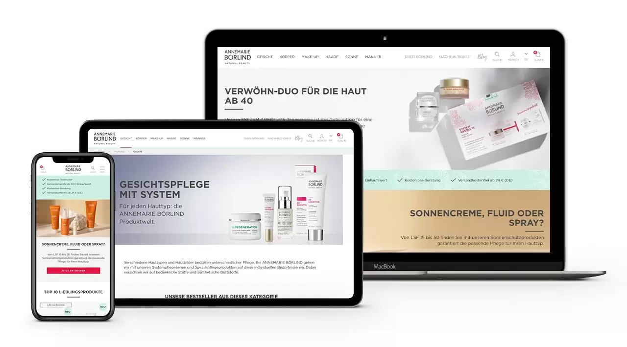 Annemarie Börlind Der Internetauftritt von Annemarie Börlind auf verschiedenen Geräten