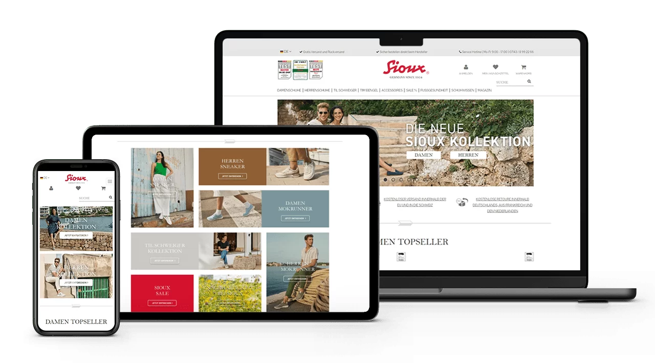Sioux Startseite Darstellung der Startseite auf verschiedenen Geräten