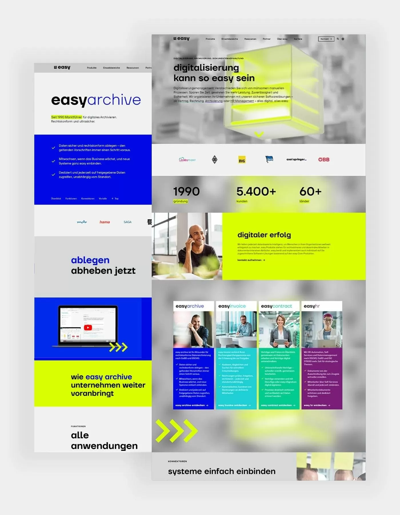 Easy-Software Startseite und easyarchive Größerer Einblick in die Startseite und auf die Kategorieseite easyarchive