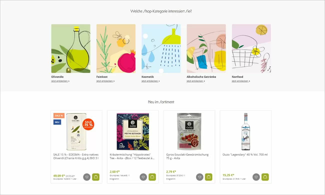 Edesma Webdesign Referenz Highlight des Webdesigns aus dem Online-Shop Edesma. Übersicht der Produktkategorien und Neuigkeiten zum Sortiment
