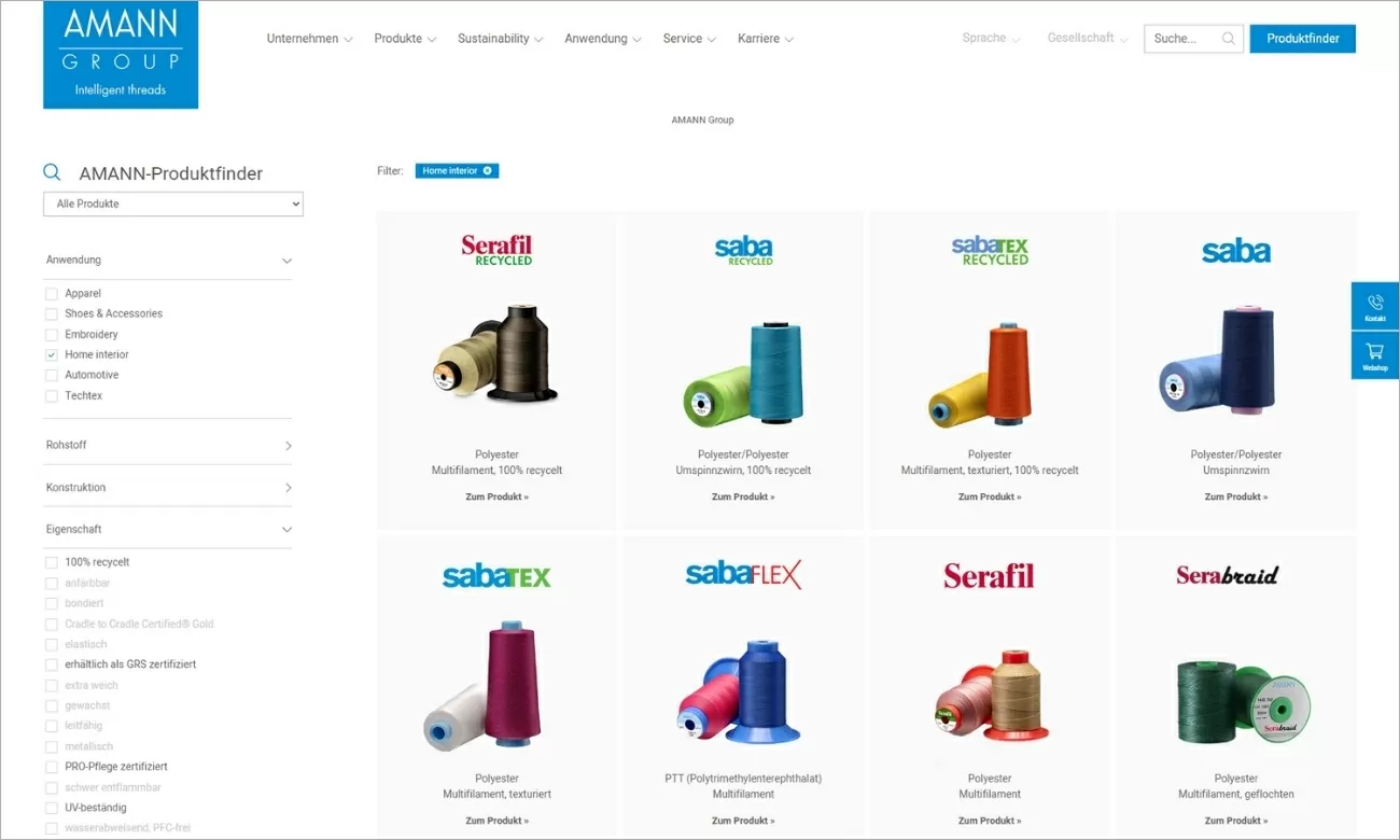 Amann Group Produktdetailseite Der Amann Produktfinder mit zahlreichen Filterfunktionen