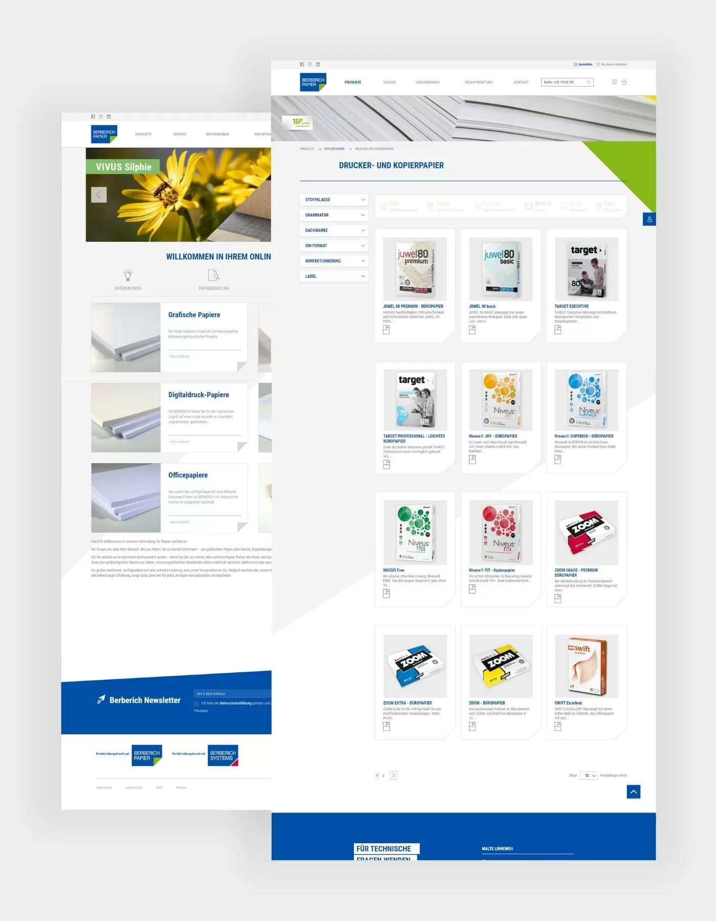 Berberich Startseite und Officepapiere Produktlisting von Drucker- und Kopierpapier im Berberich Online-Shop und die Startseite