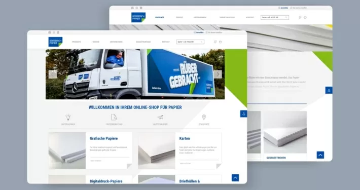 Berberich Referenz Teaser mit der Startseite und einer Produktübersicht der Berberich Webseite