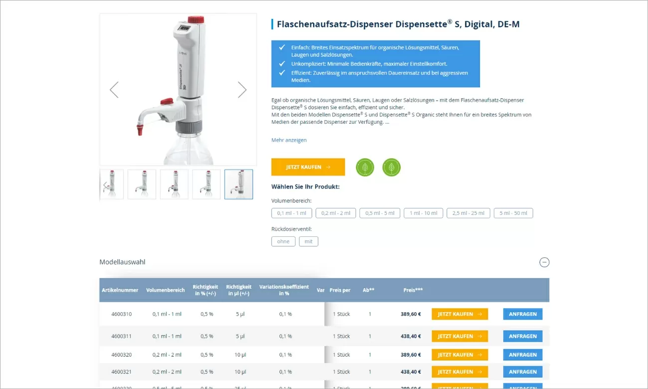 Brand Datenübertrag in nur einem Schritt BRAND Product detail page
