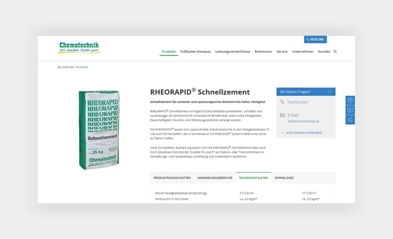 Chemotechnik Produktdetail Produktdetail von RHEORAPID Schnellzement