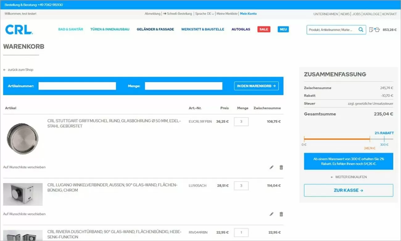 CRL Erweiterung Warenkorbfunktionen CRL Warenkorb