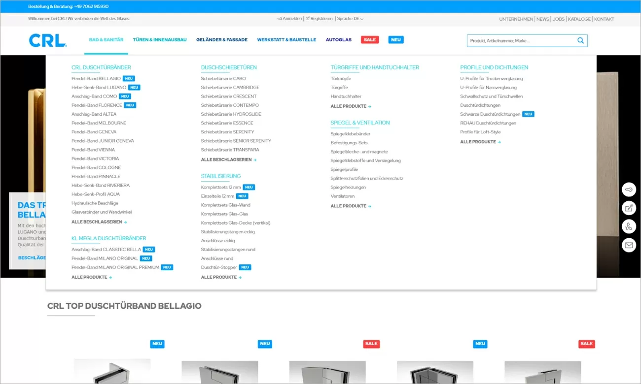 crl-mega-menue Abbildung des Mega-Menüs im CRL Online-Shop