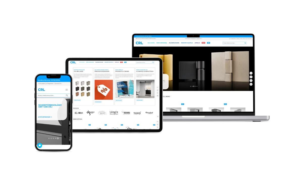CRL Startseite und Produktdetailseite Ein Mockup von CRL