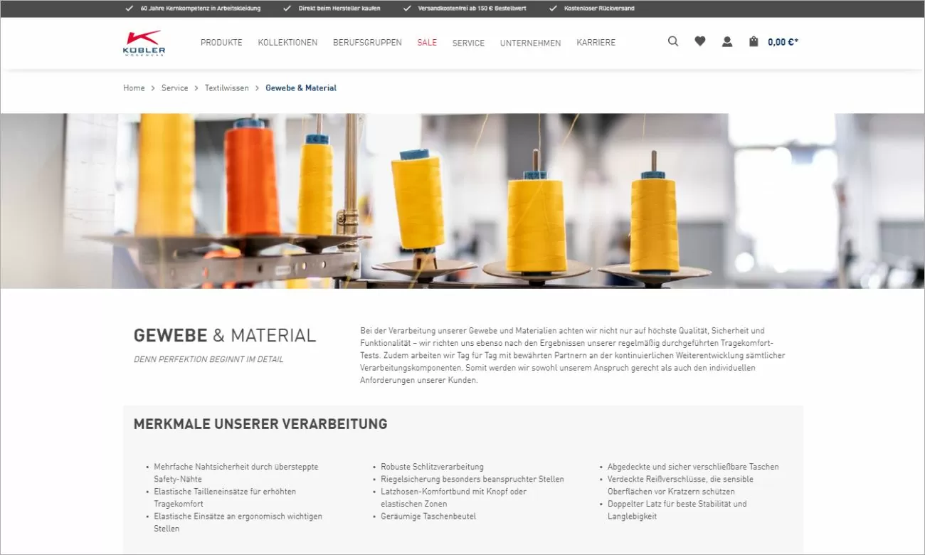 Kübler Workwear 'Erlebniswelten' Highlight von Kübler Workwear 'Erlebniswelten'-Seite mit Inhalten