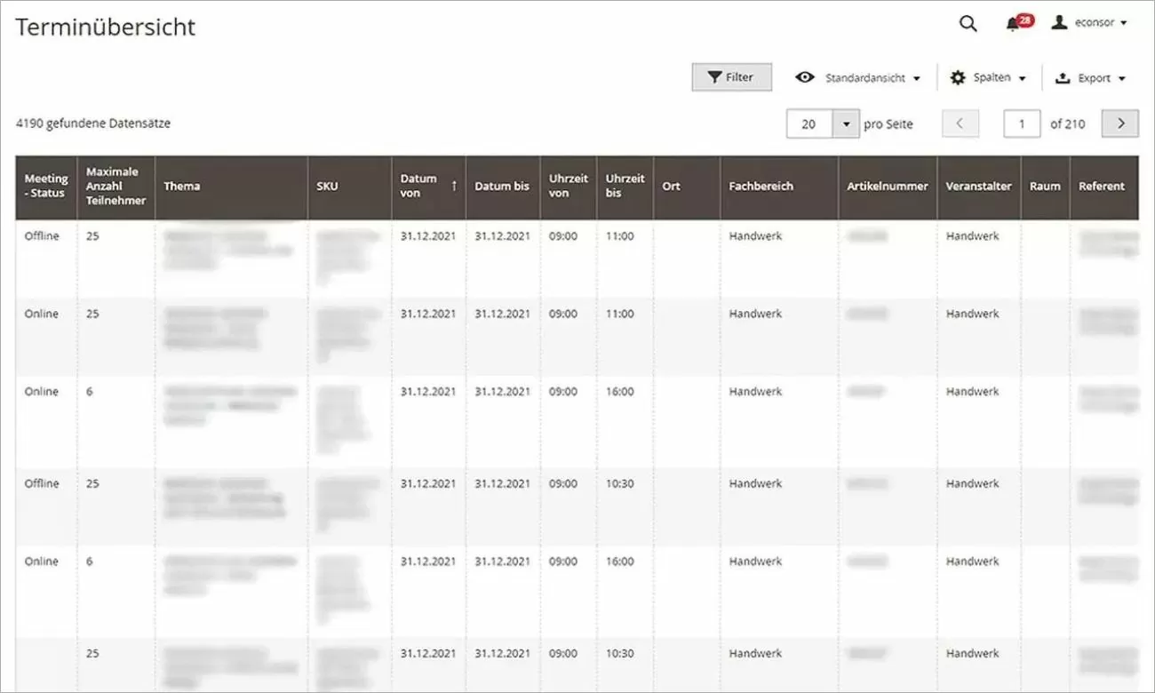 Wolters Kluwer Buchungsplattform Backend Webinar-Verwaltung