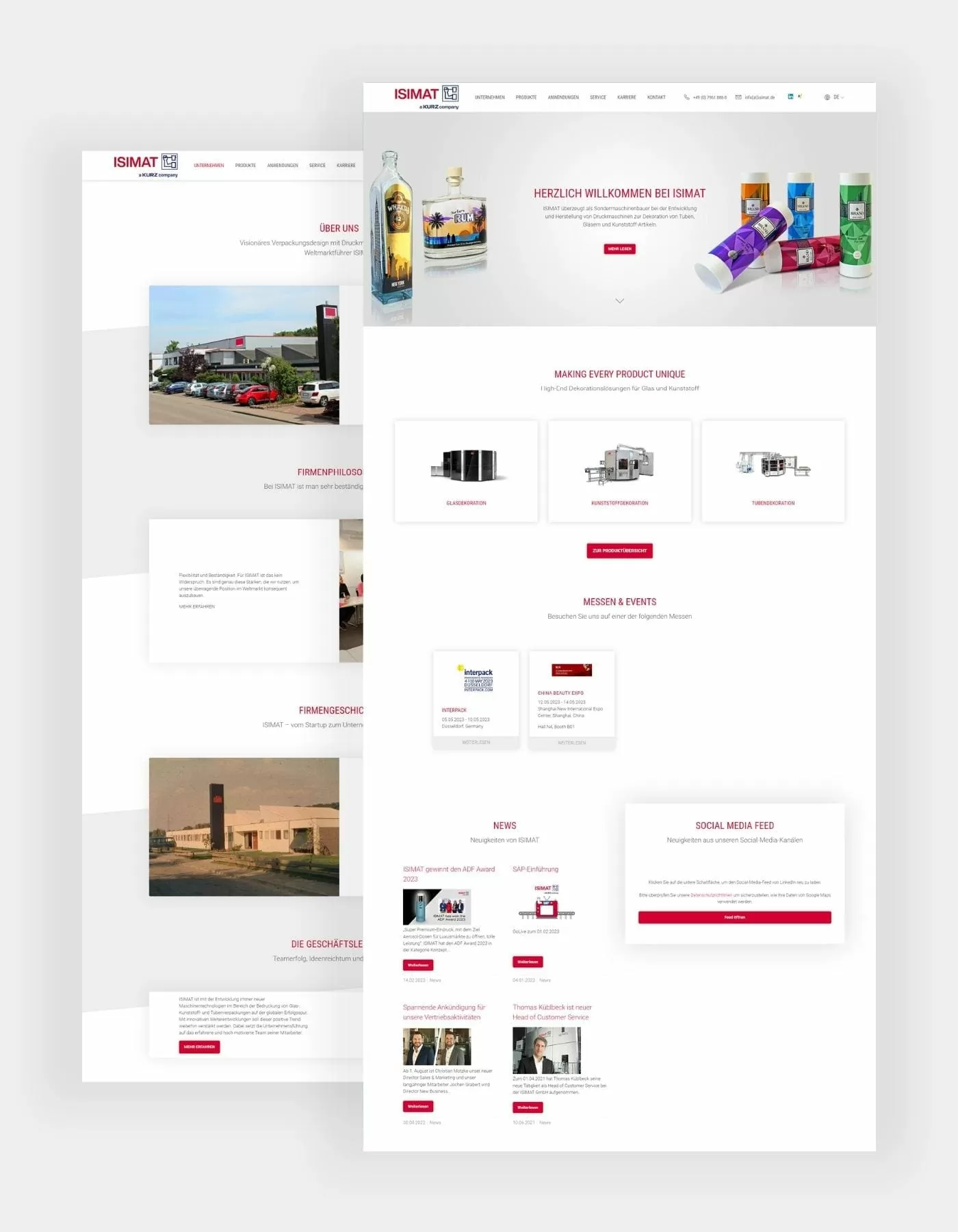 Isimat Startseite und Unternehmen Hochkante Referenz mit der Startseite und die Unternehmensseite von Isimat