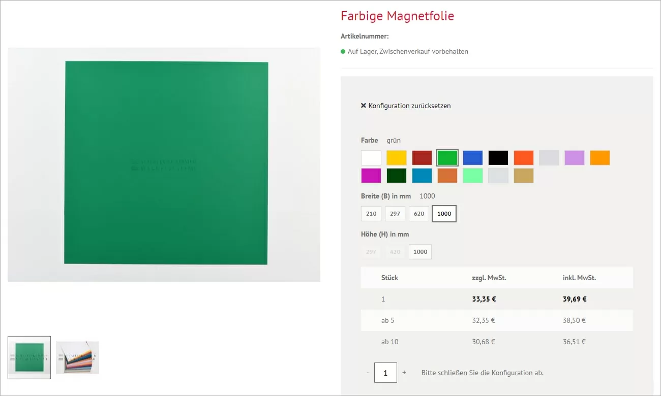 Schallenkammer konfigurierbare Magnete Highlight eines konfigurierbaren Produktes auf der Webseite von Schallenkammer