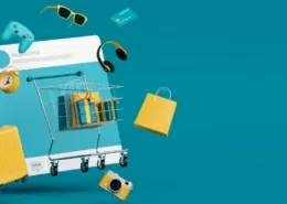 Zeichnung von Elementen, die zu einem Onlineshop passen.