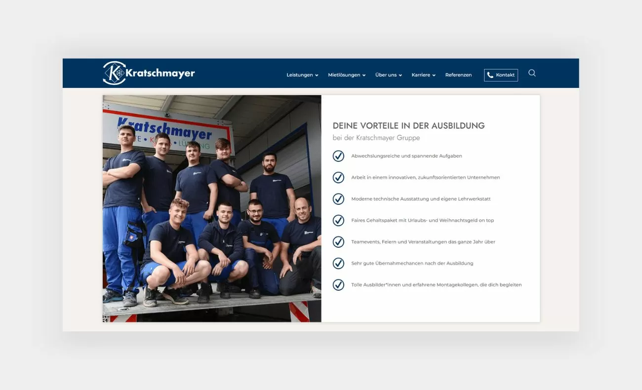 Kratschmayer - Stellenangebot Vorteile Eine Darstellung des Karriereportals von Kratschmayer