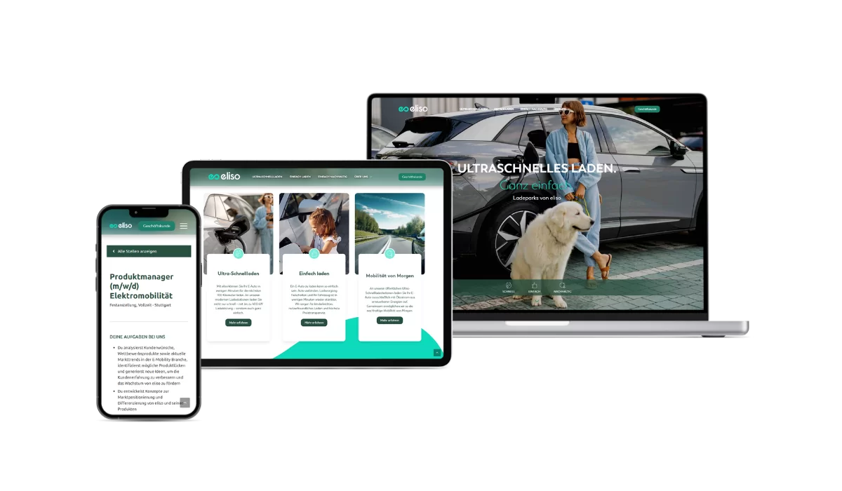 eliso - Startseite, Kategorien und Stellenanzeigen Ein Mockup mit der Startseite, Kategorien und Stellenanzeigen von eliso