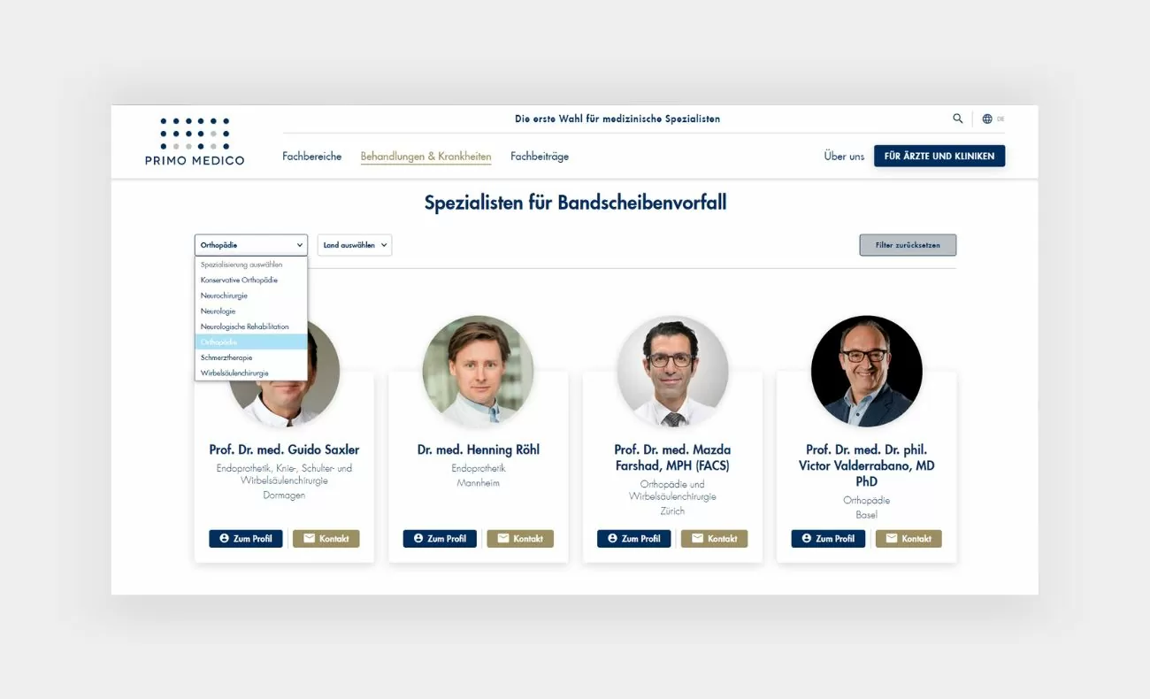 Primo Medico Spezialisten Primo Medico - Ärztekontakt bei Behandlungen und Krankheiten