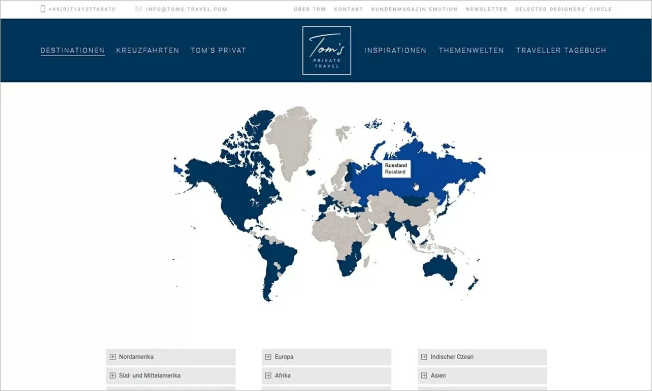 TPS Reisen interaktive Landkarte Highlight von TPS Reisen mit einer interaktiven Landkarte