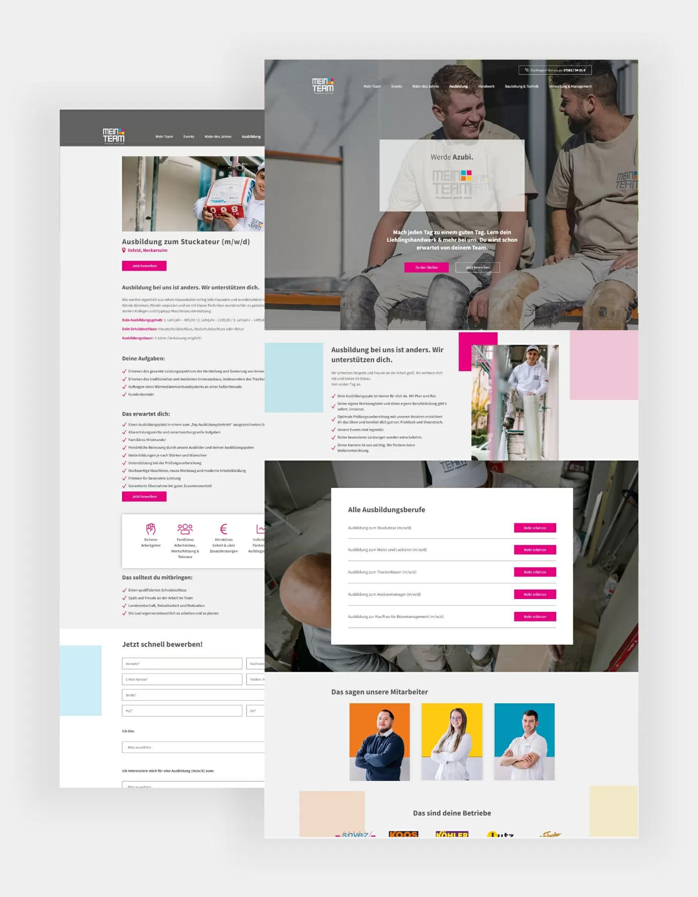 Hochkante Referenzen des Karriereportals von Mein Team Darstellung der Karriereseite mit den Stellenangeboten von Mein Team
