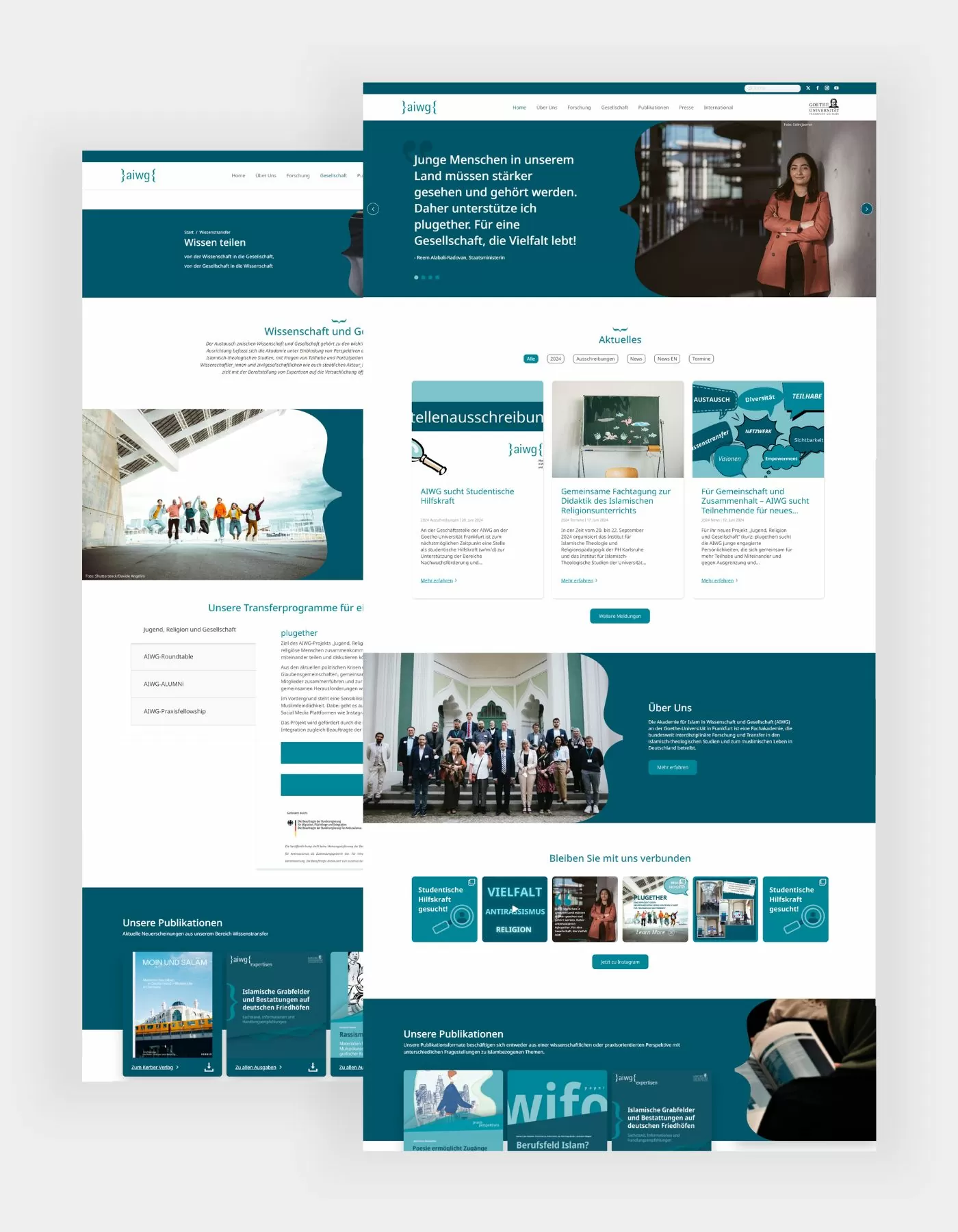 Übersicht der AIWG Startseite und Gesellschaft Screenshot der Startseite und Gesellschaft von AIWG